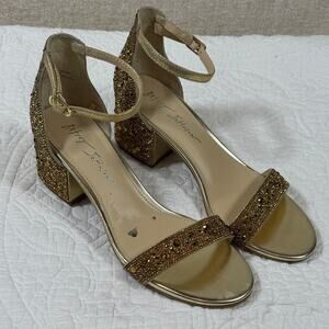 Betsey Johnson Women’s 7 Gold Hanna Beaded Strap Sandals Dress Wedding Heels